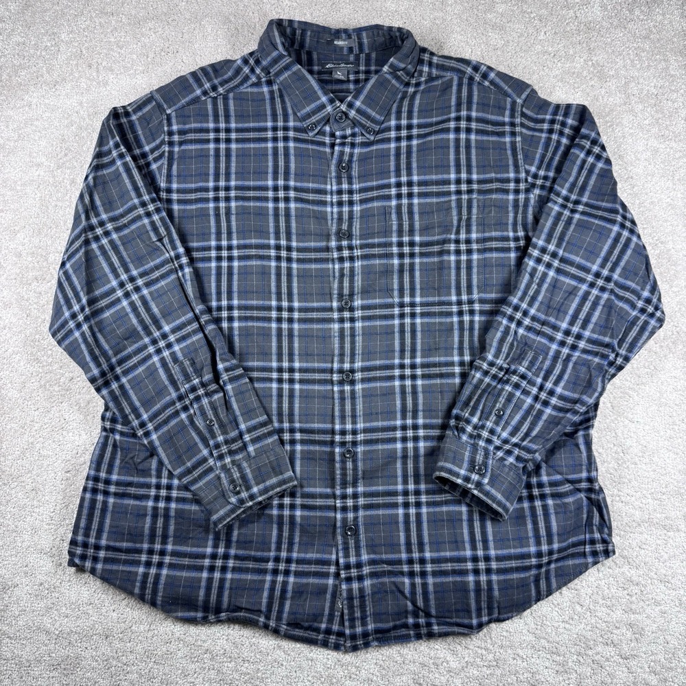 Eddie Bauer EDDIE'S FAVORITE Relaxed Fit Blue Plaid FLANNEL  Shirt MEN'S‎ 2XL